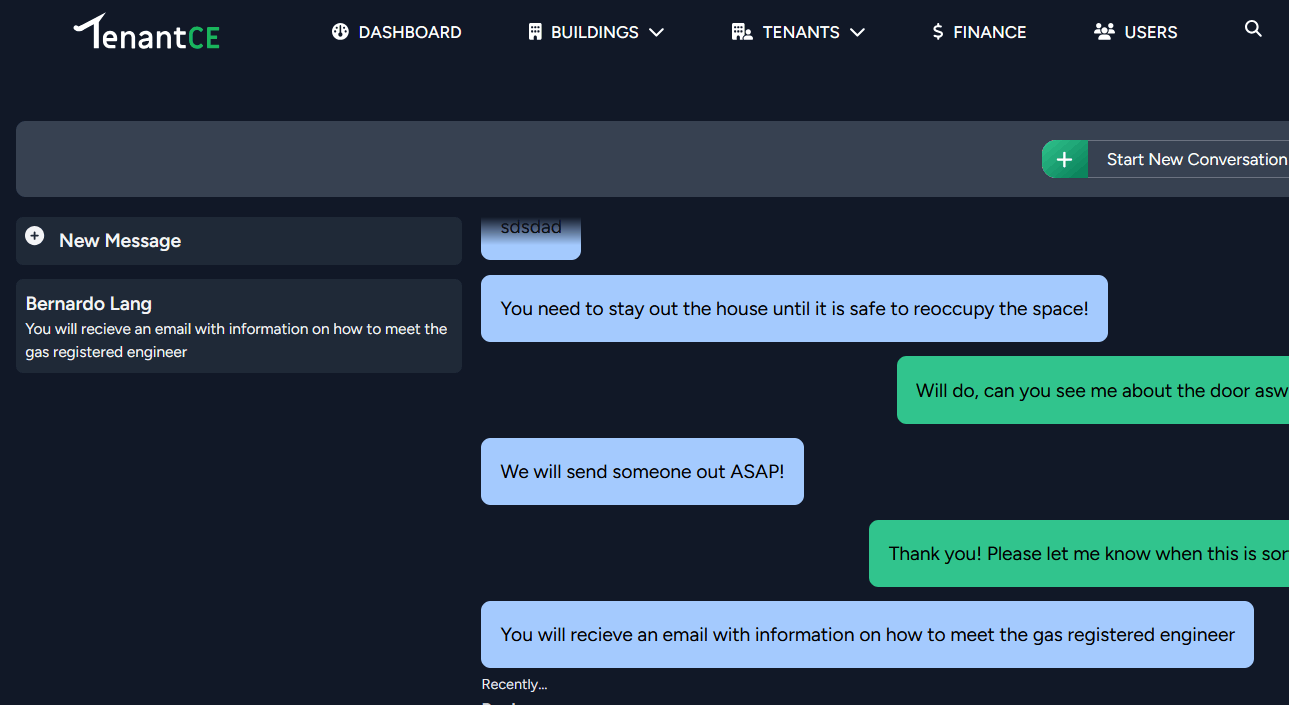 Message tenants through the TenantCE app